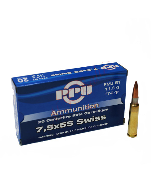 PPU 7,5 x 55 Swiss - 11,3g / VM BT 174grs / FMJ BT  500 vnt. 